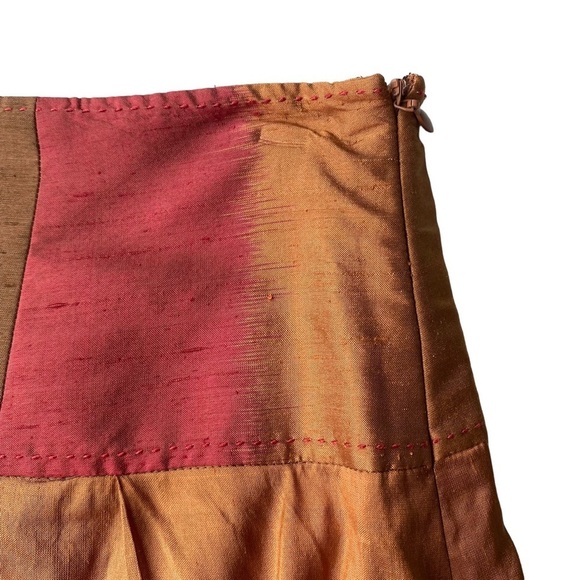Hilton Hollis Silk Skirt Size 10 Full A-Line Pleated Fall Stripe Cherry Caramel - Picture 8 of 10